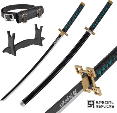 Immagine prodotto di Scultura decorativa Wakizashi 77 cm con supporto e cintura – Oggetto di design ispirato agli anime per cosplay, arredamento, collezioni e regali JT10655-W