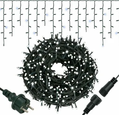 Zdjęcie produktu dla LED stalaktyty - 14,5 m, 300 LED, IP44, zimna biel + błyski
