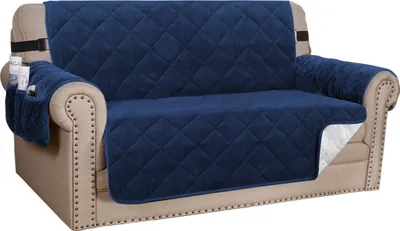 Produktbild von Sofabezug Dicke Samt Sessel Stretch rutschfeste Sofa Überwürfe Sofahusse Schutz vor Haustier Katze Hunde Sofa überwurf Couch überzug für Sofa（2-Seater Sofa，Dunkelblau）