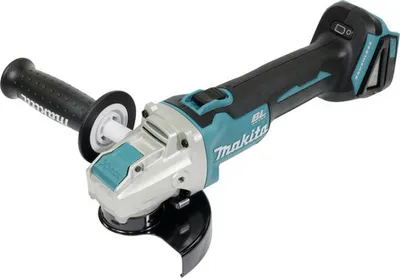 A cordless angle grinder is shown against a white background.