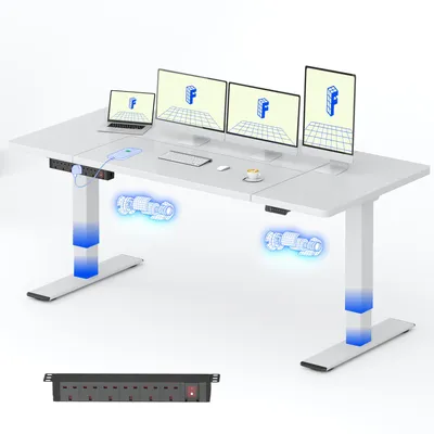 Produktbild von FLEXISPOT QB2 Höhenverstellbarer Schreibtisch Elektrisch 200x80cm mit Steckdosenleiste, 2 STARKE MOTOREN, 120 kg Tragkraft, 4 Memory-Funktion (Weiß)