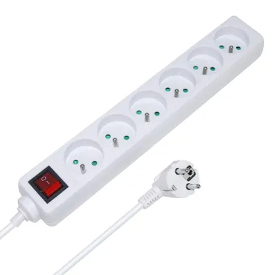 Productafbeelding van Stekkerdoos met schakelaar, 6 stopcontacten, 1,50 m kabel, wit