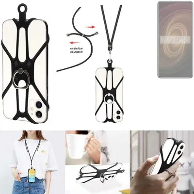 Produktbild von K-S-Trade 3in1 Handykette Handyband Handykordel Halsband Smartphone-Ring Handy-Ring kompatibel mit ZTE Axon 60 Ultra Fingerhalterung Handyring