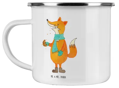 Produktbild von Mr. & Mrs. Panda becher emaille Fuchs Keksdose - Weiß - Geschenk, Pott, Tasse, Weihnachten, Teetasse, Haferl