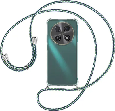 Produktbild von Handykette Backcover-Schutzhülle mit Band (Metall silberfarben) für Huawei nova 12i - grün/blau/weiß