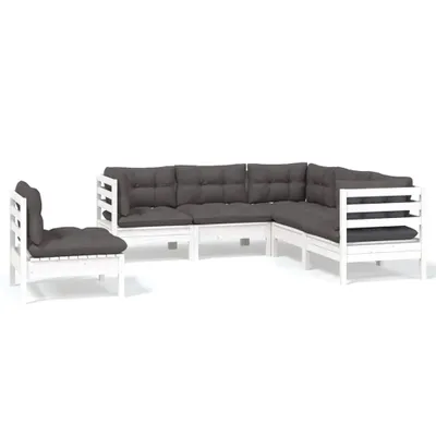 Produktbild von vidaXL 5-tlg. Garten-Lounge-Set mit Kissen Weiß Kiefernholz