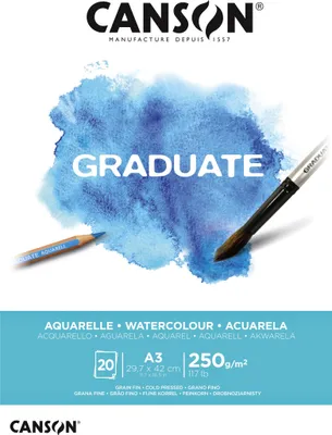 Obrázek produktu pro Canson - Akvarelový papír Graduate Watercolour 20 listů 250 g A3 přírodní bílá | 5 kusů