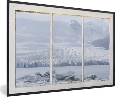 Produktbild von MuchoWow® MuchoWow® Gerahmtes Poster Durchschauen - Schnee - Eis 60x40 cm - Poster mit zchwarzem Bilderrahmen - Printing - Wanddeko Schlafzimmer