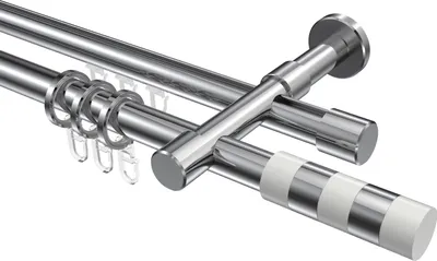 Produktbild von Interdeco Rundrohr-Innenlaufstange / Gardinenstange (Kombination) Chrom, Typ Prestige Mavell (Zylinder Bicolor), 20 mm Ø 2-läufig, 480 cm
