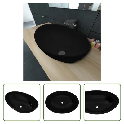 Produktbild von Keramik Waschtisch Waschbecken Oval schwarz 40 x 33 cm