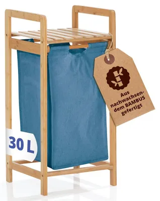 Image de Panier à linge en bambou Lumaland 30 l - Sac à linge amovible et extensible - sans perçage