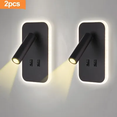 Produktbild von Wandleuchten, 2 stück LED Wandlampe mit Schalter, 6W Wandleuchte Innen LED Modern + 3W Drehbar und Schwenkbar Wandspot Leseleuchte Bettwandlampen, Aluminium 3000K