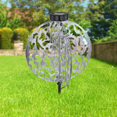 Produktbild von Solarleuchte Garten Rund Silber Solarlampe Außen Leuchte Solar mit Pflegetuch