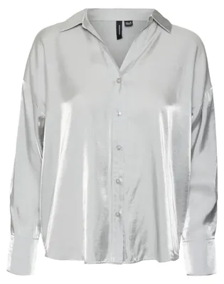 Produktbild von VERO MODA Damen VMQUEENY LS Shirt WVN GA NOOS Langarmbluse, Silver, M