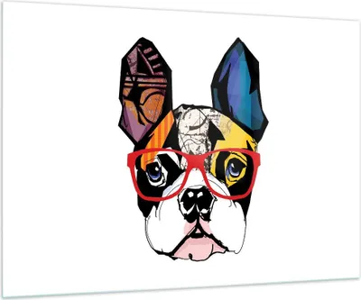 Produktbild von Bilder auf glas - Hund Brille Bunt Bulldogge - 100x70cm - Glasbilder - Wandbilder - Kunstdruck - zum Aufhängen bereit - Wanddekoration aus Glas - Glas Bilder - Wandbild auf Glas - GAA100x70-3206