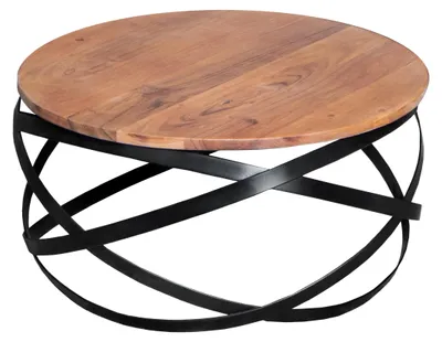 Produktbild von Couchtisch rund im Industrial-Design Akazie massiv 60 x 60 x 30 cm nussbaumfarben Allison