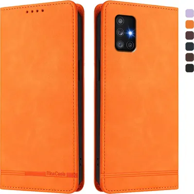 Produktbild von Hülle für Samsung Galaxy A71 5G, Retro Kunstleder Ständer Klapphülle mit Kartenfächer und Magnetische Orange