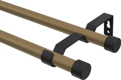 Produktbild von Interdeco Gardinenstange / Vorhangstange Gold matt / Schwarz, Typ Olymp Lucan (Kappe), 16 mm Ø 2-läufig, 100 cm