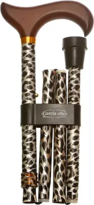 Produktbild von Garcia 1880 Klappbarer Gehstock – Schneeleopard – Verstellbar 84 bis 94 cm – Aluminium – Derby-Griff – Gehstock Frauen und Männer – Mit Gehstockclip