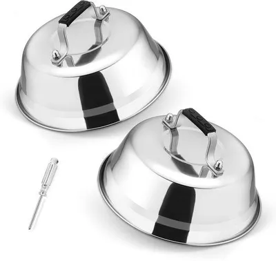 Immagine prodotto di Set da 2 coperchi per hamburger in acciaio inossidabile, resistenti al calore, 22,8 x 8 cm, per teppanyaki e grigliate