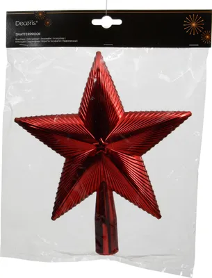 Obrázok produktu pre Vrchnák na vianočný stromček hviezda s textúrou 21 cm plast - vianočná červená