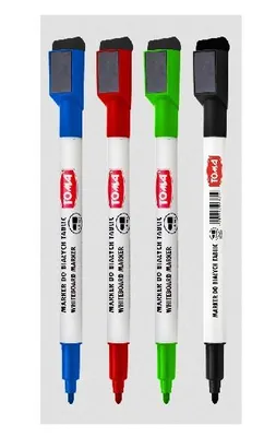 Obrázek produktu pro Marker suchościeralny TOMA 4 kolory z magnesem i ścieraczką do tablic