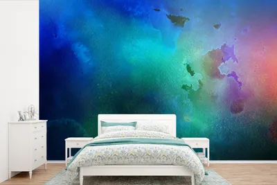 Produktbild von MuchoWow® Fototapete für Wohnzimmer oder Schlafzimmer Wandtapete Vinyl Motivtapete Aquarell - Blau - Grün - Rot - 525x350 cm - Das Hintergrundbild