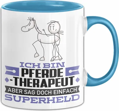 Produktbild von Pferdetherapeut Geschenk Tasse Ich Bin Pferdetherapeut Aber Sag Doch Einfach Superheld Lustige Geschenkdiee für Pferdetherapeut Kaffee-Becher (Blau)