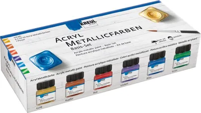 Produktbild von KREUL Acryl Metallicfarbe Basis Set 6 x 20 ml im Glas