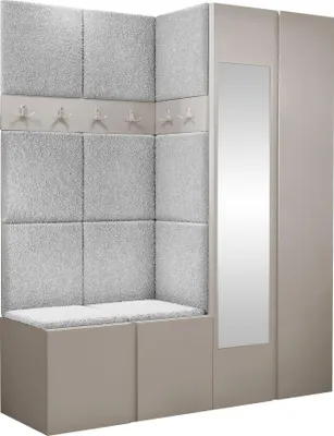 Produktbild von MIRJAN24 Garderoben-Set Orion XII, Garderobe mit Sitzbank mit 11 x Wandpanel 42x42 (Farbe: Cashmere, Abriamo 6)