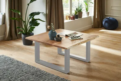 Produktbild von Couchtisch Baumkante massiv Akazie natur 80 x 80 silber NOAH