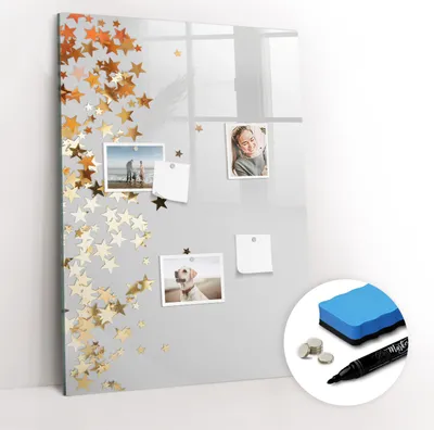 Produktbild von Magnetpinnwand Memoboard - Zubehörsatz - Schwarzer Marker + Schwamm + Magnete - 70 x 100 cm - Sterne