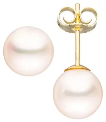 Produktbild von Paar Ohrstecker mit Süßwasser Perlen 6,5mm 585 Gold Gelbgold Ohrschmuck Damen