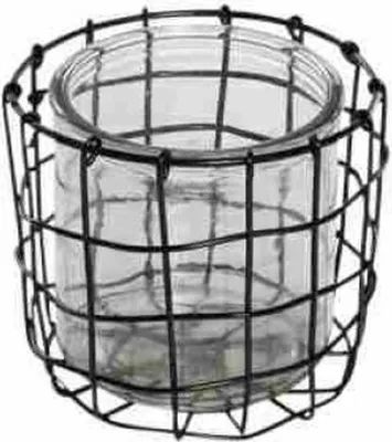 Produktbild von nature trends Draht-Teelicht Schwarz mit Glas rund Ø 12 cm x 10 cm