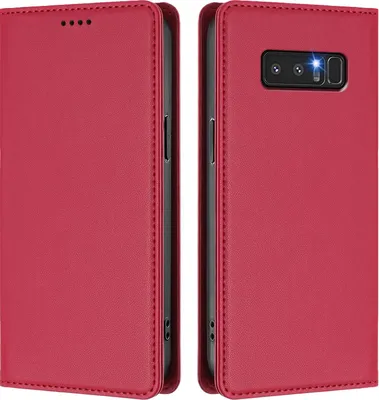 Produktbild von Handyhülle für Samsung Galaxy Note 8, Kunstleder Klapphülle Stoßfeste Magnetische Hülle mit Ständer Rot