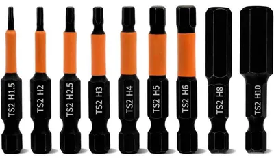 Productafbeelding van Set van 9 zeskantige schroevendraaierbits, 50 mm, H1.5-H10, magnetisch, 1/4" zeskantige schacht, S2 staal