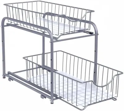 Produktbild von PolkaHome® Küchenorganizer, 2 ausziehbare Schubladen, stapelbarer Schubladen-Organizer für Küche und Bad, Metall Silber