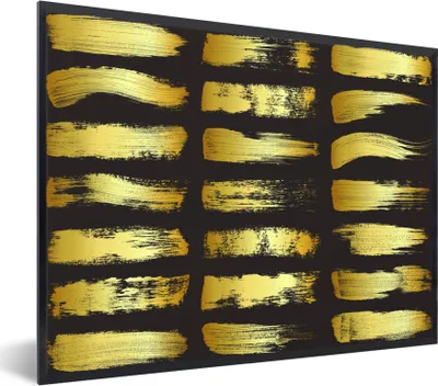 Produktbild von MuchoWow® MuchoWow® Gerahmtes Poster Goldene Streifen auf schwarzem Hintergrund 40x30 cm - Poster mit zchwarzem Bilderrahmen - Kunstposter - Wanddekorationen