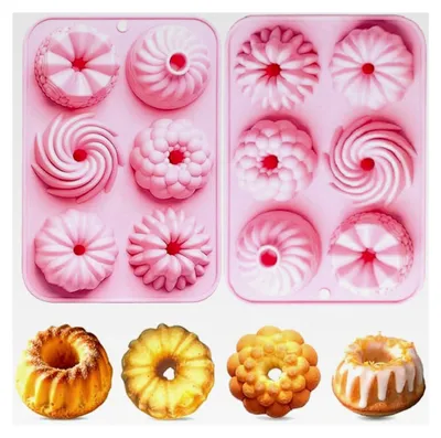 Produktbild von 2 Stück Rosa Mini Silikon Gugelhupfform, Wiederverwendbare Kuchenform Klein Savarin Form, Antihaftbeschichtete Backformen für Kekse, Bagels, Muffins