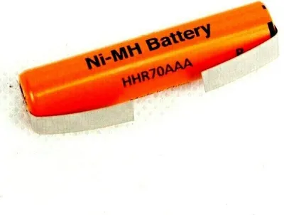 A single orange AAA battery with black text on a white background.