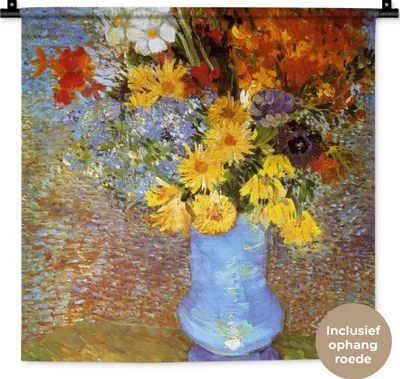 Produktbild von MuchoWow® Wandteppich Wandbehang Vase mit Gänseblümchen und Anemonen - Vincent van Gogh 60x60 cm Tapisserie Dekoration Wandtuch - Dekorationen - Wand Decke
