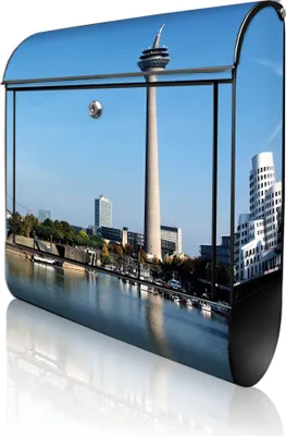 Produktbild von banjado Design Briefkasten Stahl schwarz mit Zeitungsfach pulverbeschichtet "Düsseldorf" 38x46x12,5cm & 2 Schlüssel - Postkasten A4 Einwurf inkl. Montagematerial [BK 10195]