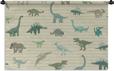 Produktbild von MuchoWow® Wandteppich Wandbehang Dinosaurier - Braun - Grün - Jungen - Mädchen - Kinder 60x40 cm Tapisserie Dekoration Wandtuch - Wanddekorationen