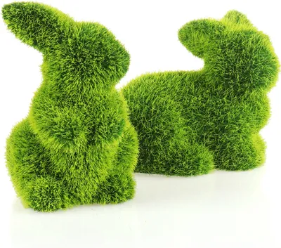 Produktbild von com-four® 2x Dekofigur - Osterhase - grüne Hasenfigur aus Keramik - kunstvoll gefertigte Dekofiguren für Frühling und Ostern - Hasenpaar mit Kunst-Gras überzogen - Osterdeko