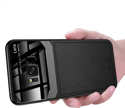 Produktbild von Galaxy S8 Hülle, LaimTop Hybrid TPU Bumper Stossfest Anti-rutsch Litschi Textur Leder Glas Len Schutzhülle Case für Samsung Galaxy S8 Schwarz