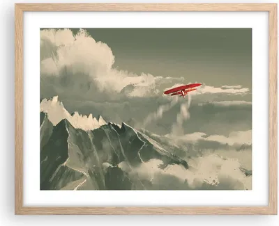 Produktbild von Gerahmtes Poster - Rahmen in heller Eiche - Rot Flugzeug Berge - 50x40 cm - Wand Bild - Wanddeko - Wandbilder - Kunstposter - Wandposter - Bilderrahmen - Bilder - Kunstdruck - P2NAA50x40-4854