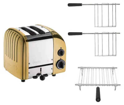 Produktbild von Dualit Toaster Paket 3, 2er Toaster mit Brötchenaufsatz und zwei Sandwichzangen Gold
