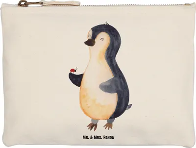 Produktbild von Mr. & Mrs. Panda Federmappe Pinguin Marienkäfer Größe M - Weiß - Geschenk, Aufmerksam, Waschbeutel, kosmetiktäschchen, Pinguine, Pouch, Glück, Mäppchen, Kleine Wunder