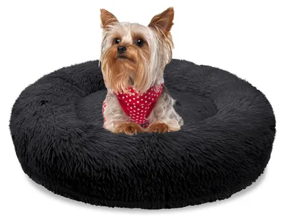 Produktbild von BLUZELLE Orthopädisches Hundebett Kleine Hunde & Katzen, 50cm Donut Kissen Waschbar Rund Memory Foam Katzenbett Plüsch Schwarz