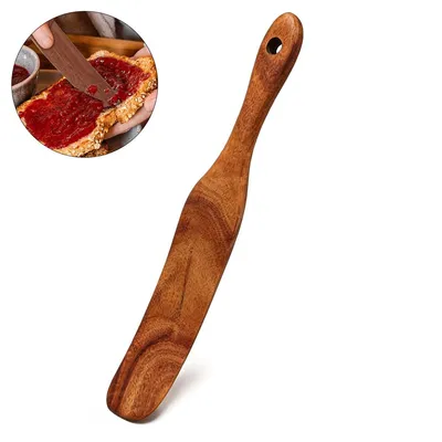 Produktbild von Holzspatel aus Teakholz 28cm, Sauerteig Teigschaber & Kochlöffel, hitzebeständig, für Backen, Rühren, Antihaft Küchenhelfer